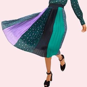 kate spade Colorblock Pleated Midi Skirt in Green, Purple, Black
